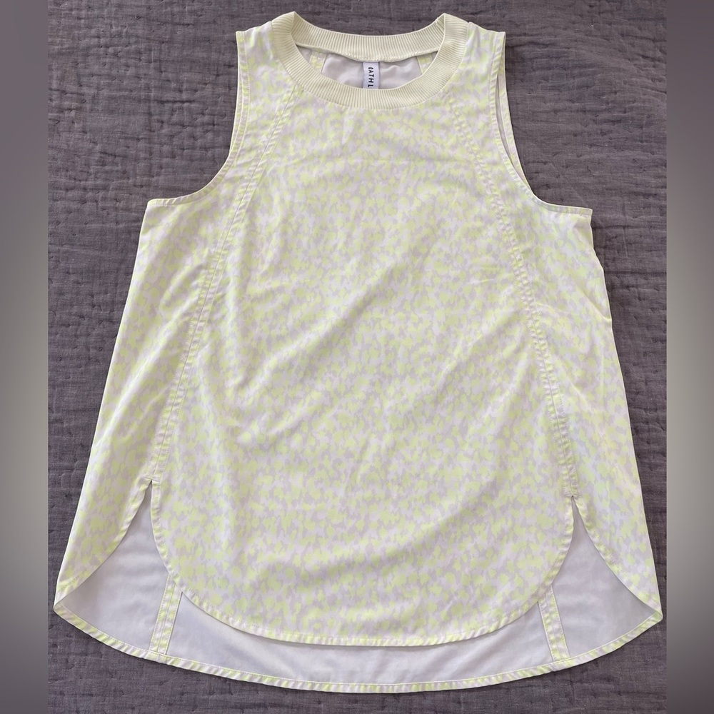 Athleta Zephyr Tank Top Neon Yellow Leopard High Neck Side Slits Sz Small Active